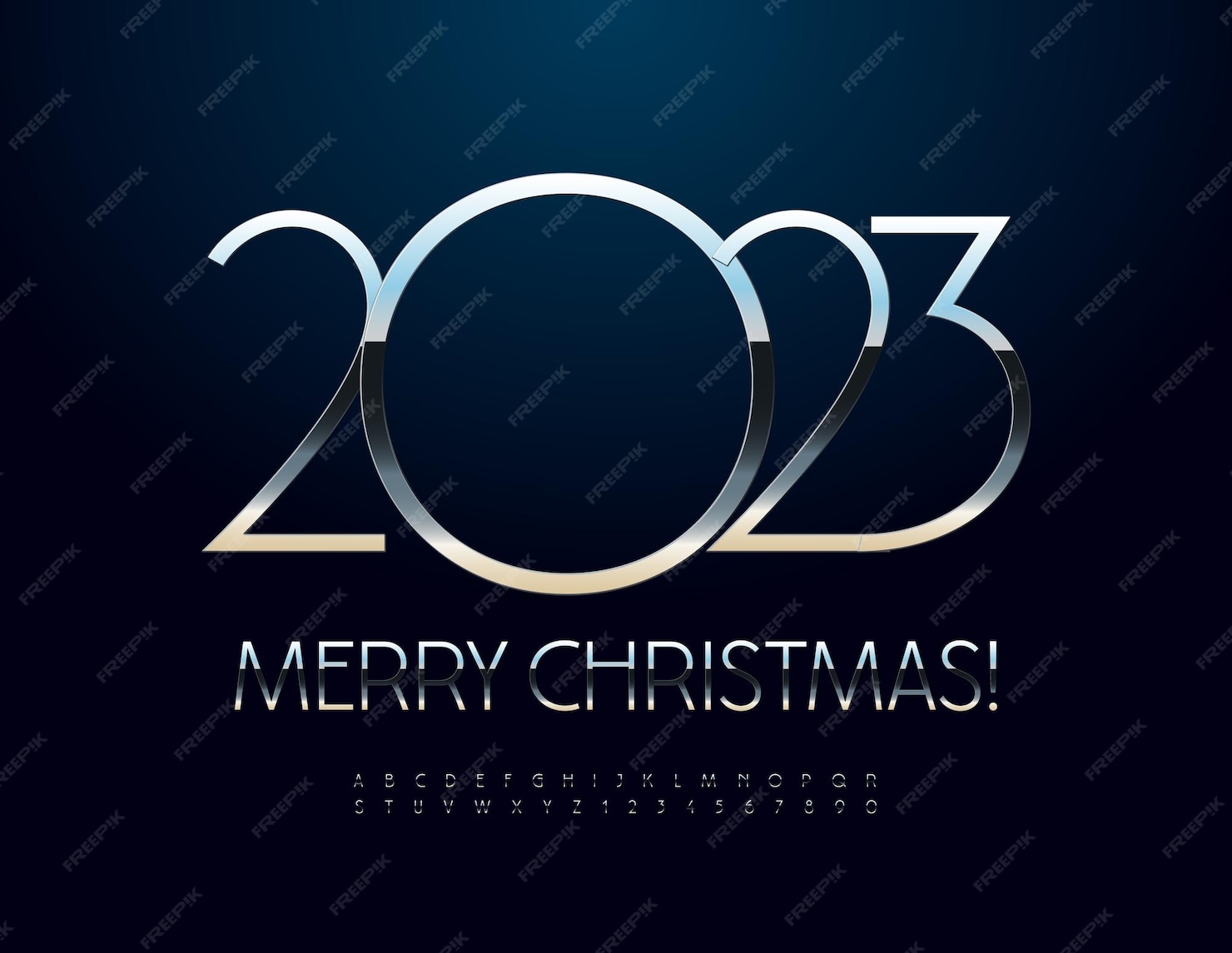 Premium Vector Vector greeting card merry christmas 2023! chic slim font. shiny silver