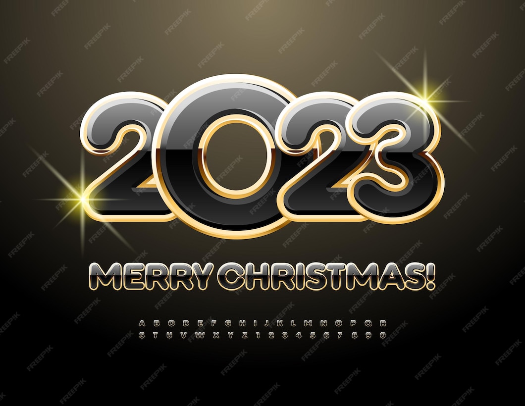 Premium Vector Vector greeting card merry christmas 2023! rich glossy font. elite alphabet