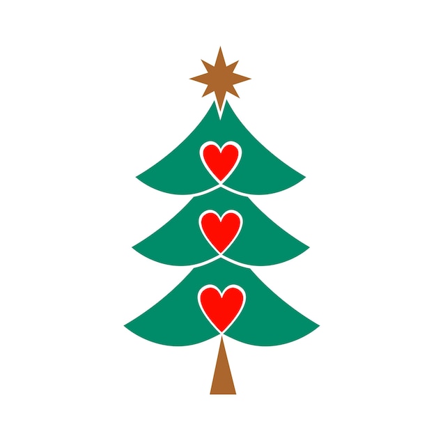 하트로 만든 녹색 크리스마스 트리가 있는 벡터 인사말 카드 초대장을 위한 추상 귀여운 장식 그림