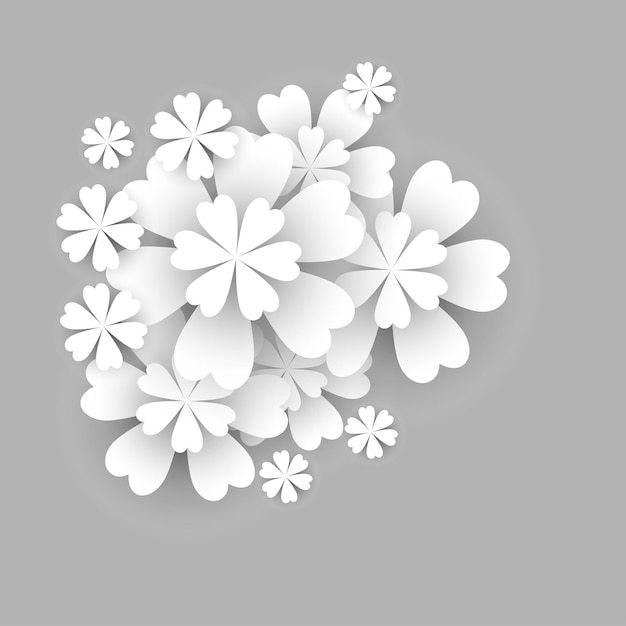 Векторный серый фон с белыми бумажными цветами