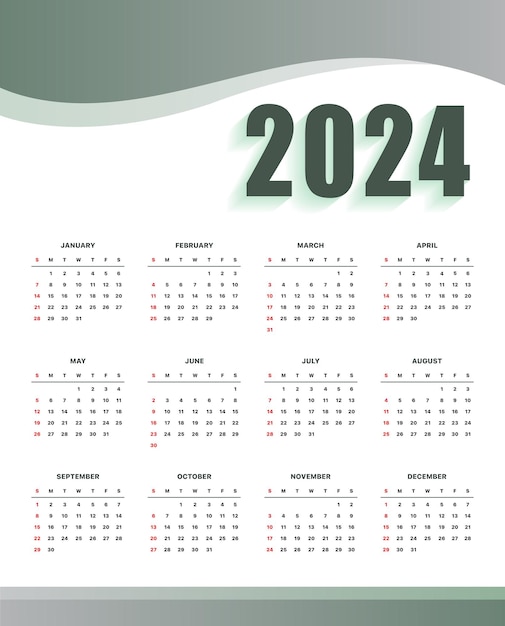 Calendario grigio vettoriale 2024 design del modello di banner del nuovo anno