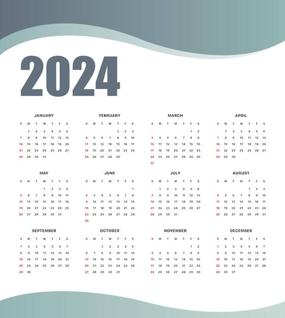 グレーと白のベクトル 2024 新年カレンダー デザイン