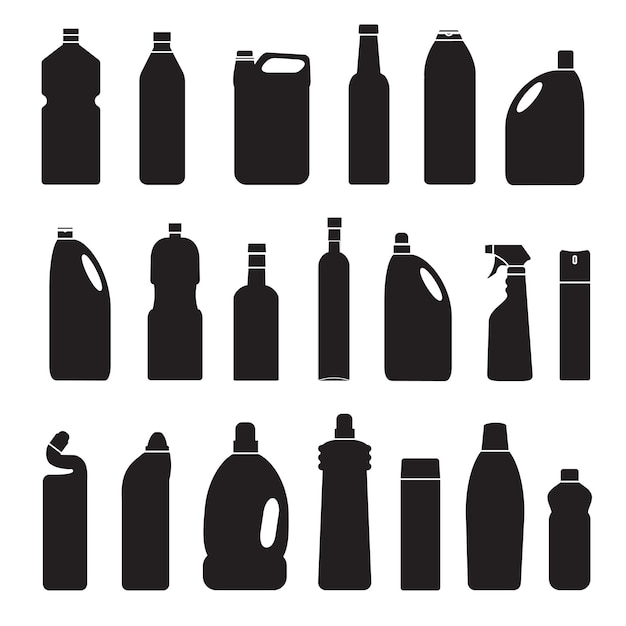 Vector grijze silhouet set illustratie flessen blikjes container Icon