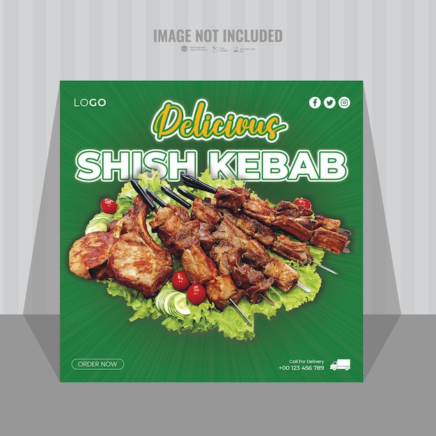 Vector grilling shish kebab social media design template or instagram post