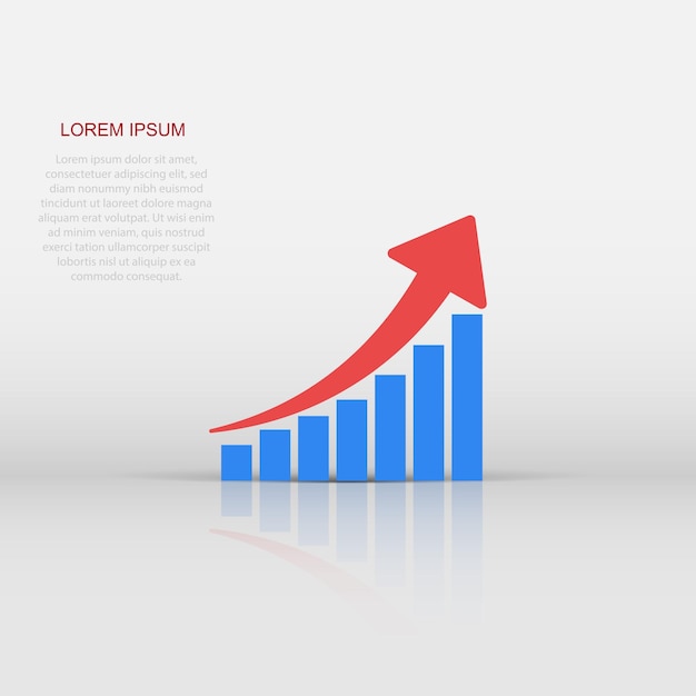 Vector groei grafiek pictogram in vlakke stijl Groei diagram teken illustratie pictogram Verhogen pijl bedrijfsconcept