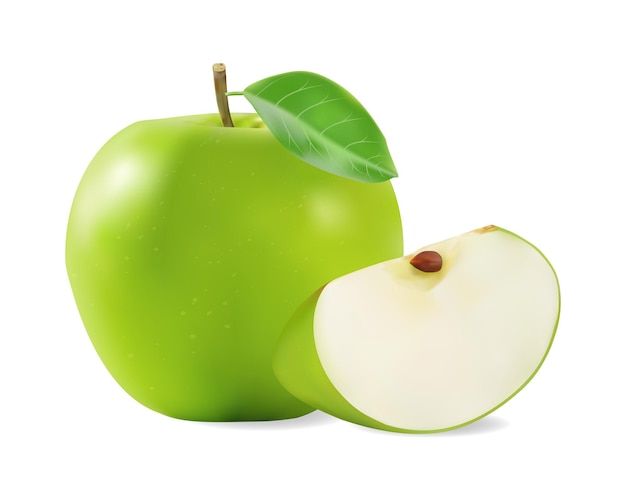 Vector groene appel 3d realistisch geïsoleerd op witte achtergrond EPS 10