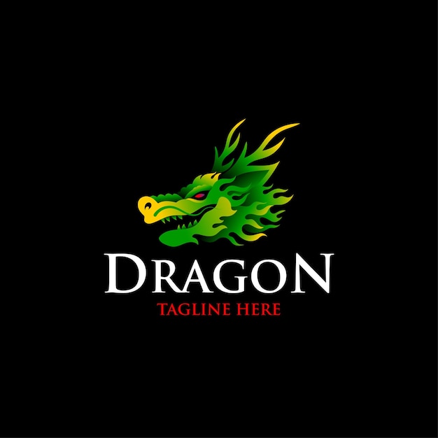 Vector groene gradiënt Chinese draak hoofd logo sjabloon