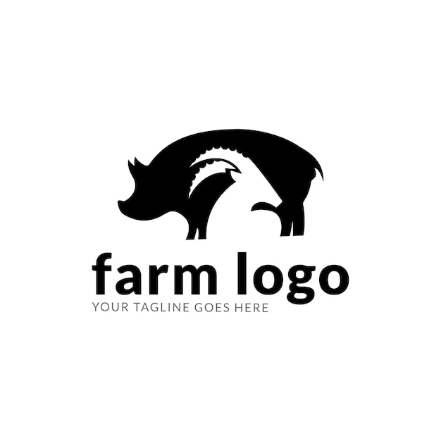 動物農場のラベル、馬、豚、鶏、ヤギ、動物のロゴのベクトル グループ。
