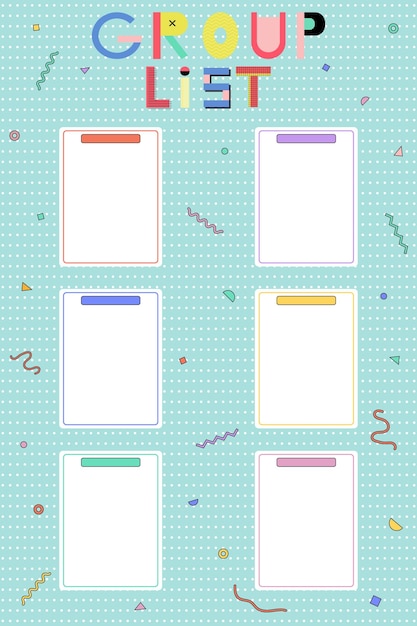 векторный список групп расписание школьное расписание с иллюстрацией в стиле Мемфиса