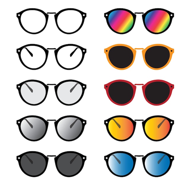 안경과 선글라스 흰색 배경에 고립의 벡터 그룹입니다. 안경 아이콘입니다.