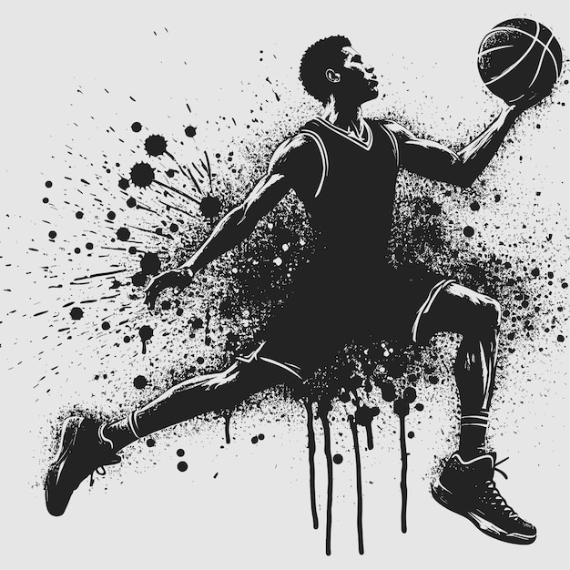 Vector Grunge Basketball Player Action Silhouette