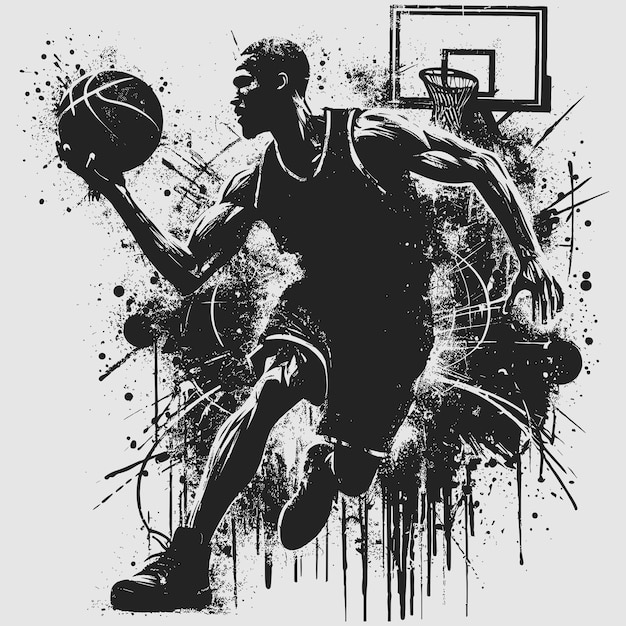 Vector Grunge Basketball Player Action Silhouette