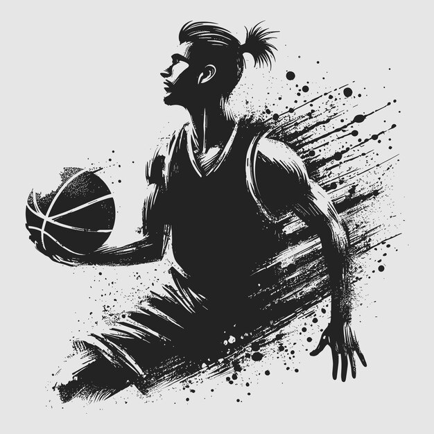 Vector Grunge Basketball Player Action Silhouette