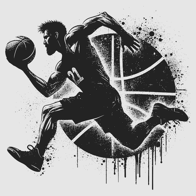 Vector grunge basketball player action silhouette