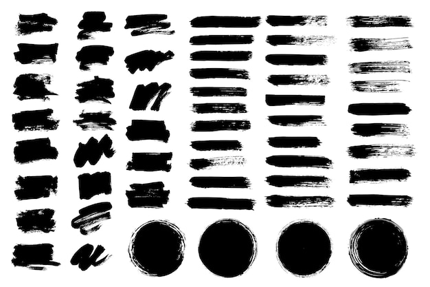 Vector grunge brush collection Round shape text box Black paint brush stroke