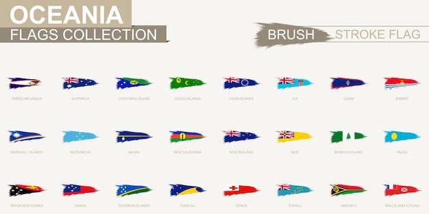 Vector grunge brush stroke flag collection of Oceania