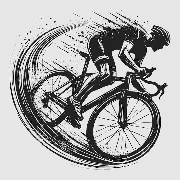 Vector vector grunge cyclist rides bike illustration silhouette