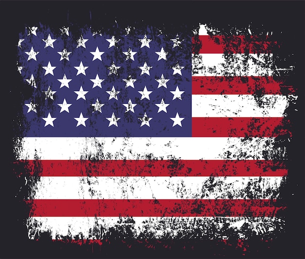 Vector grunge flag of USA on black background. American flag with grunge texture