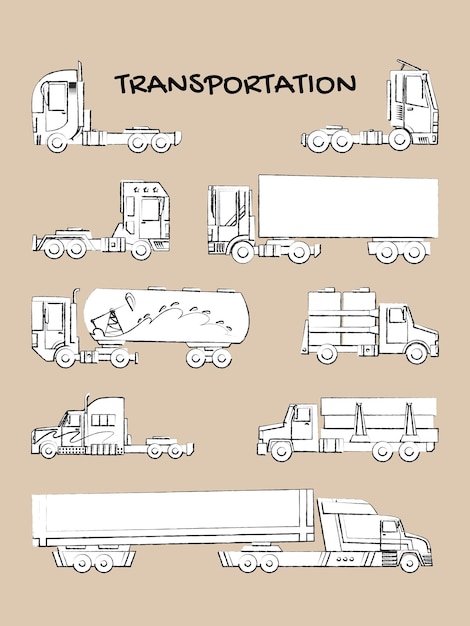 벡터 벡터 그런 지 스타일 라인 스케치 트럭 및 트레일러