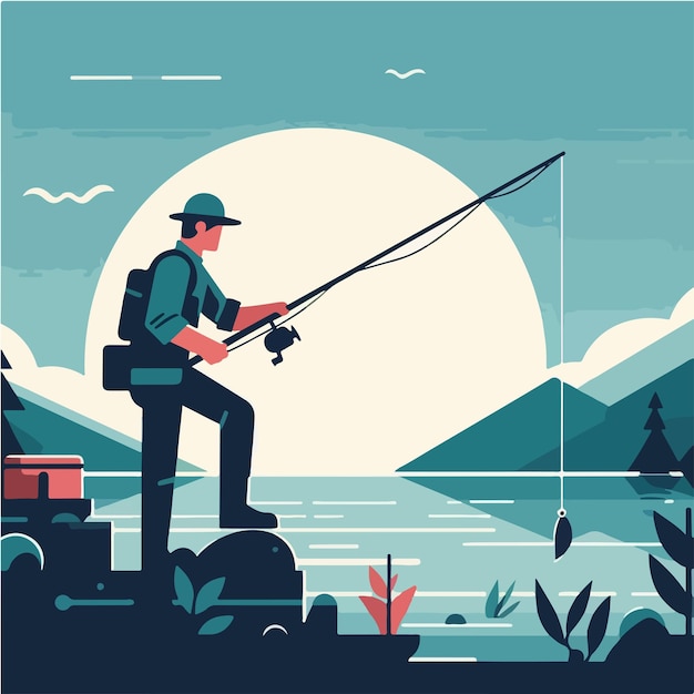 Векторный парень ловит рыбу