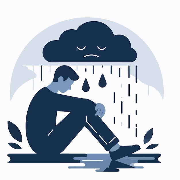 Vector vector guy is sad because he got caught in the rain