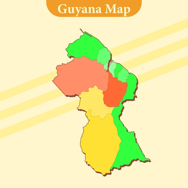 Вектор карта Гайаны вектор с регионами и городами линии и полный каждый регион