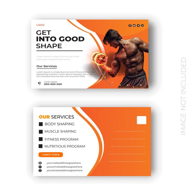 Vector gym and business marketing post card template design