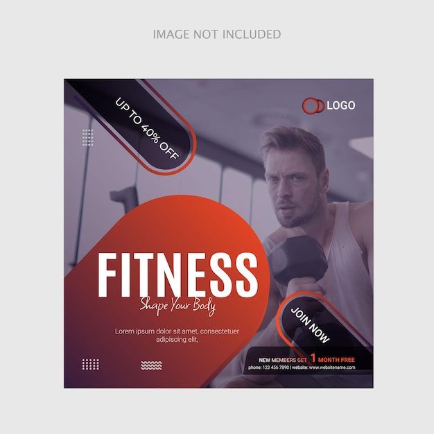 Vector gym and fitness social media post banner or square Instagram square ads template