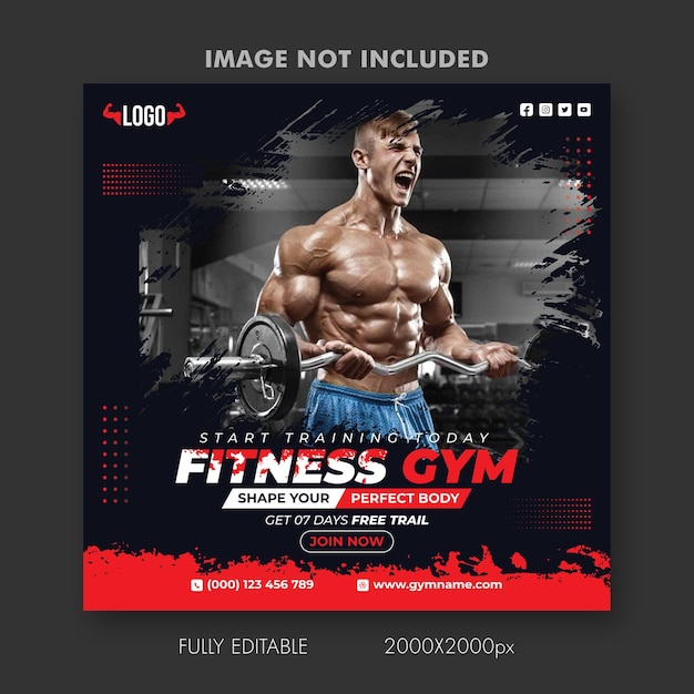 vector gym Instagram and social media post template design