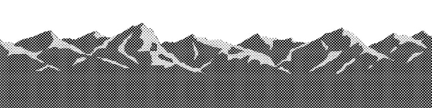 Vector halftone dots background, fading dot effect, imitation of a mountain landscape, banner, shades of gray