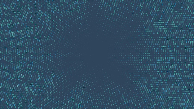 Vector halftone letter binary code pattern forming rays Coding language symbols forming a sun rays