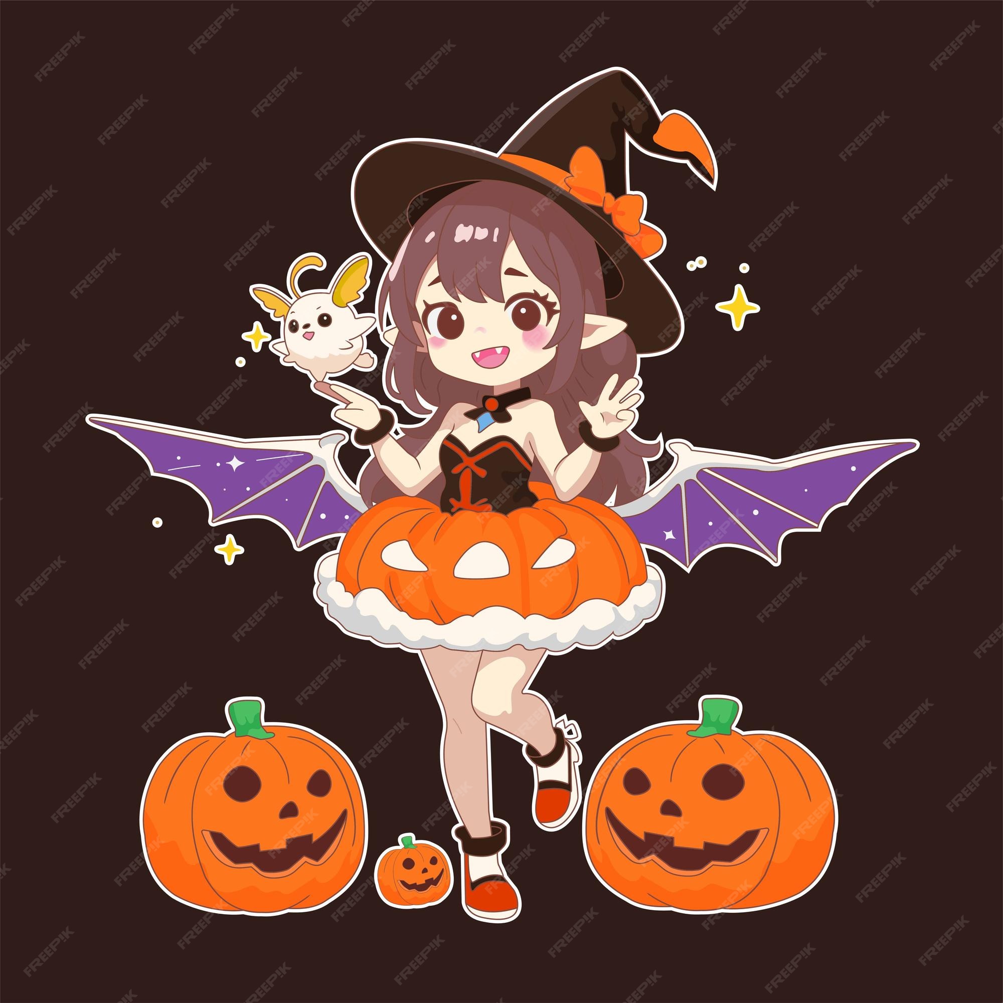 Kawaii Anime Girl in a Halloween Pumpkin - Anime Halloween