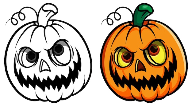 Vector vector halloween-pompoen, leuke spookpompoen, vakantiebeeldverhaalkarakter, enge griezelige pompoen,