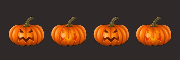 Векторный набор тыквы для Хэллоуина Милые jackolanterns Вырезанное лицо тыквы