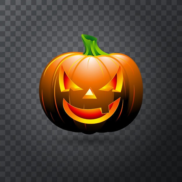 Vector vector halloween pumpkin with candle inside. happy face halloween pumpkin isolated on transparent background.