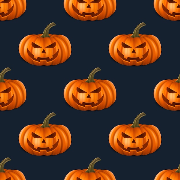 Vector vector halloween seamless pattern with funny pumpkins cute jackolanterns carved pumpkin faces backgrounds wallpapers for invitations cards fabrics packaging wrapping banners textiles