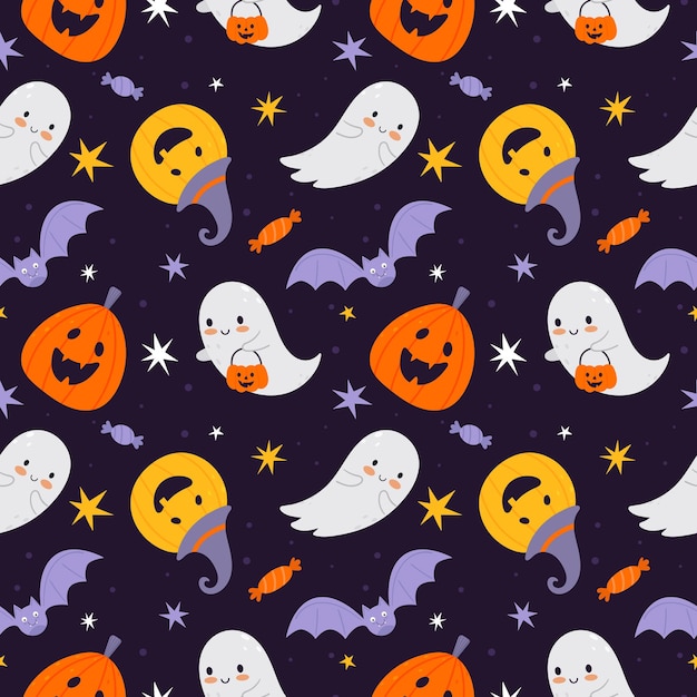 Vector halloween texture in a flat style on a blue background. suitable for baby fabrics, textiles, wrapping paper