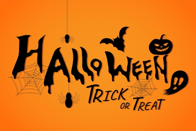 Vector halloween trick or treat with bats ghost spider and scary pumpkins