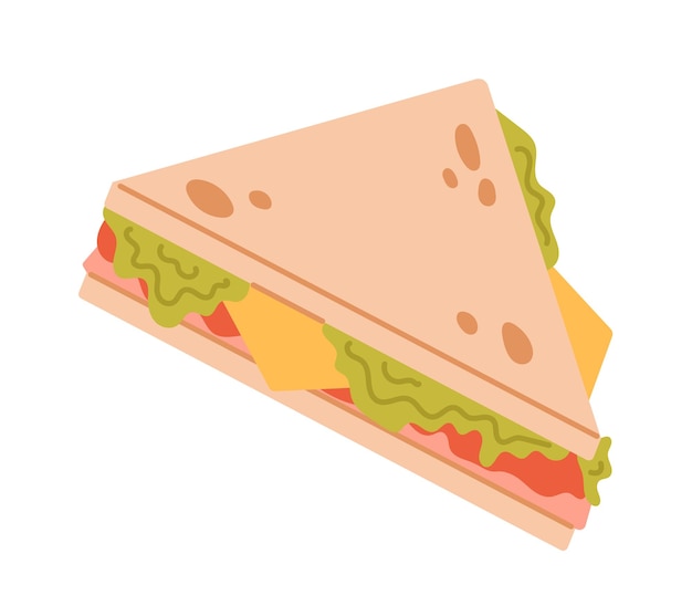 평평한 디자인의  ⁇ 터 햄 치즈와 채소 샌드위치 미국 패스트푸드