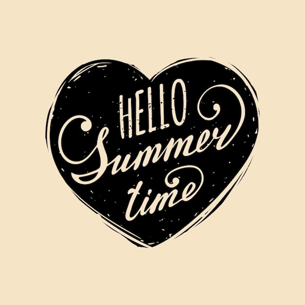 Vector hand belettering inspirerende typografie poster hallo zomertijd op hart silhouette