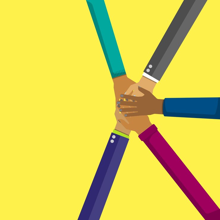 Vector vector hand cooperation on yellow background