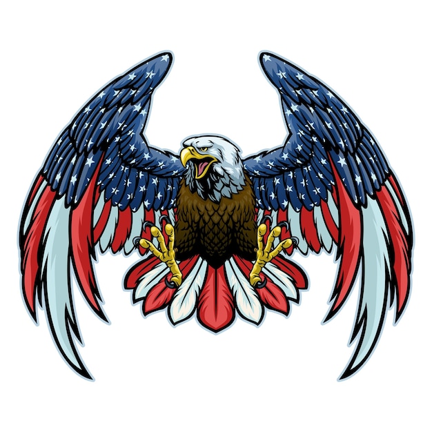 Vector of Hand Draw Bald Eagle With Ameciran Flag Color