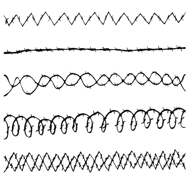 さまざまな銀のシームレスな有刺鉄線のベクトル手描きスケッチ