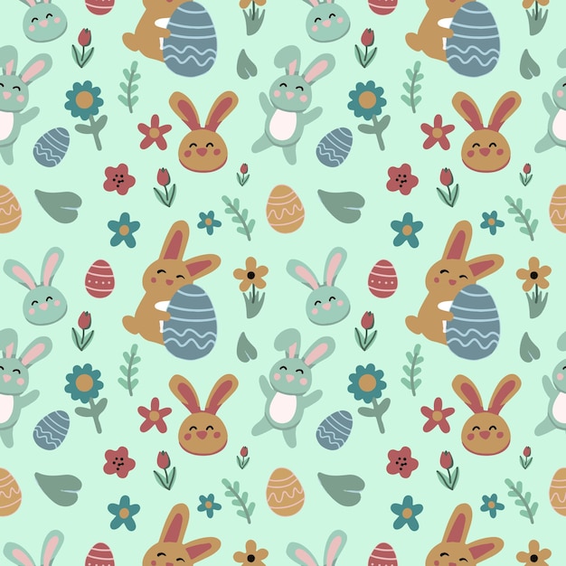 Vector hand draw vegatables and rabbit pattern easter day