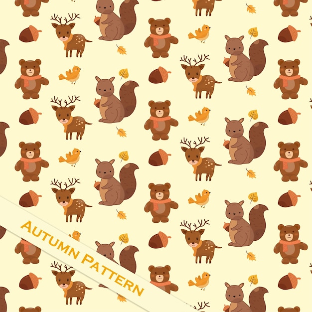 Vector vector hand drawing autumn theme pattern cute animal and leaves cartoon element background pattern