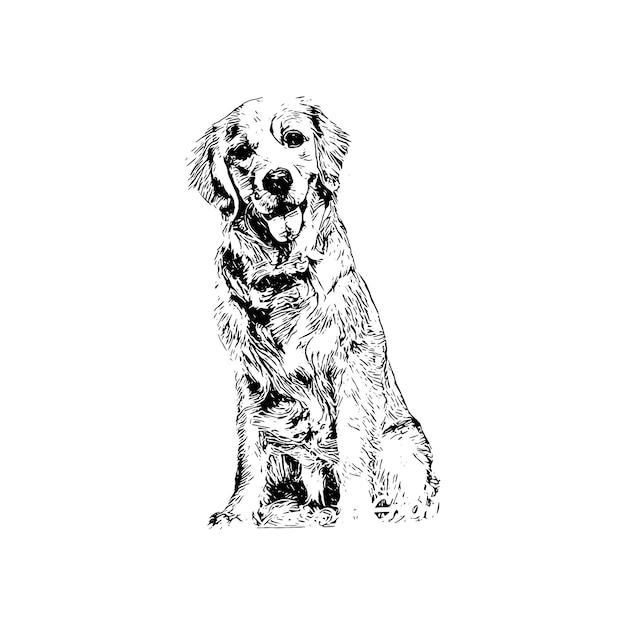 白い背景の上のベクトル手描きイラストシルエット線画スタイル犬