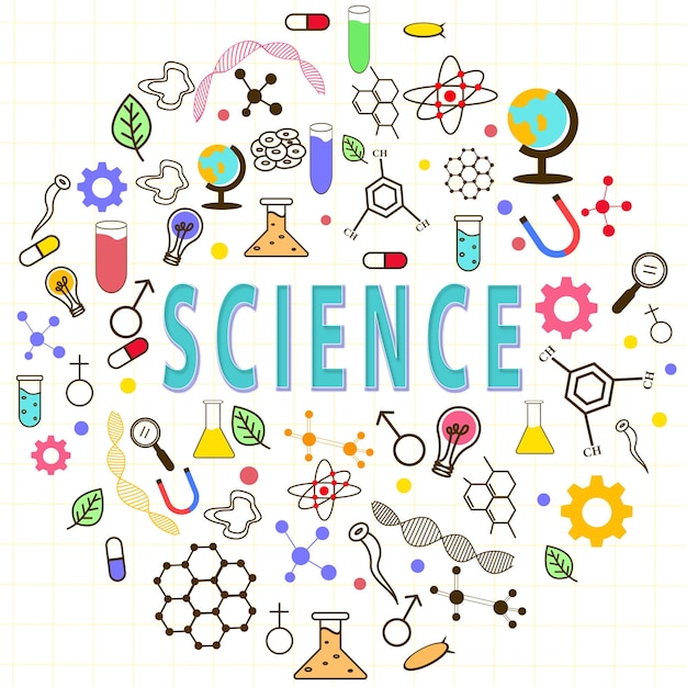 Vector hand drawing science education doodle icon idea set word illustration