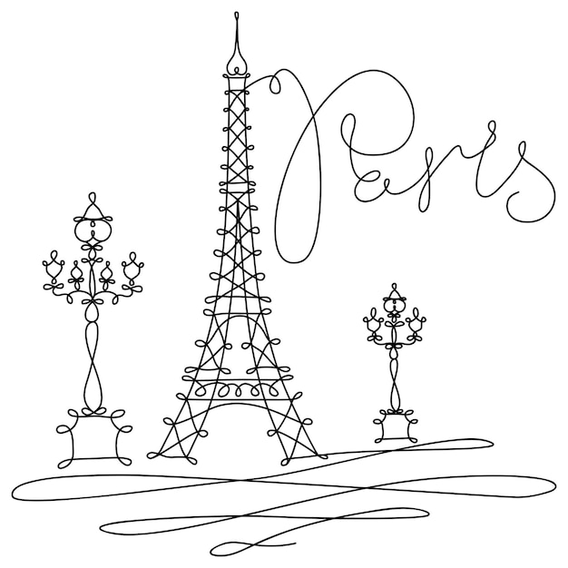 Vector Hand Drawing Sketch One Line Minimalist Style Illustration Paris Sights Eiffel Tower La Tour