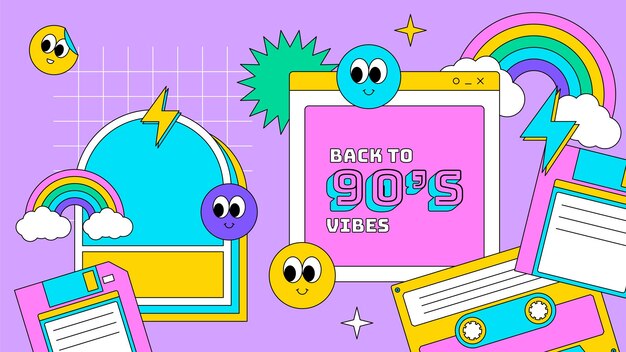 Vector vector hand drawn 90s party photocall template