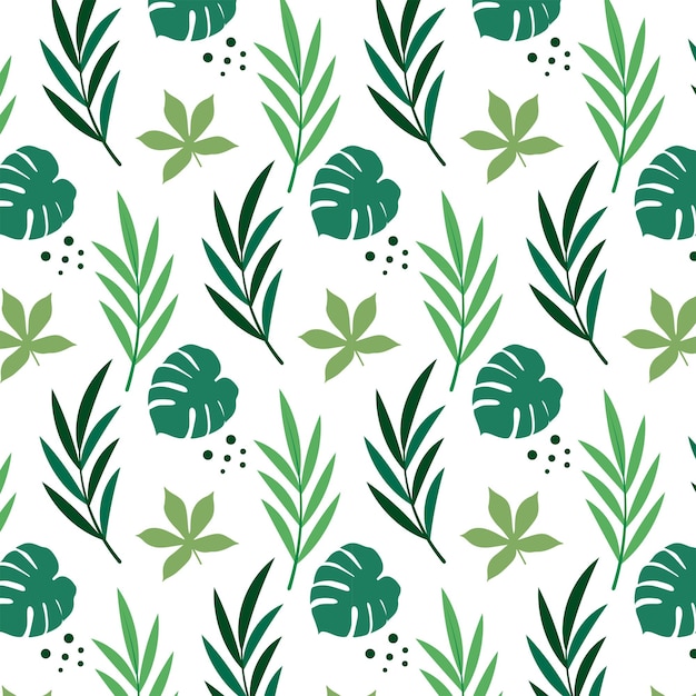 Vector hand drawn abstract green leaves pattern